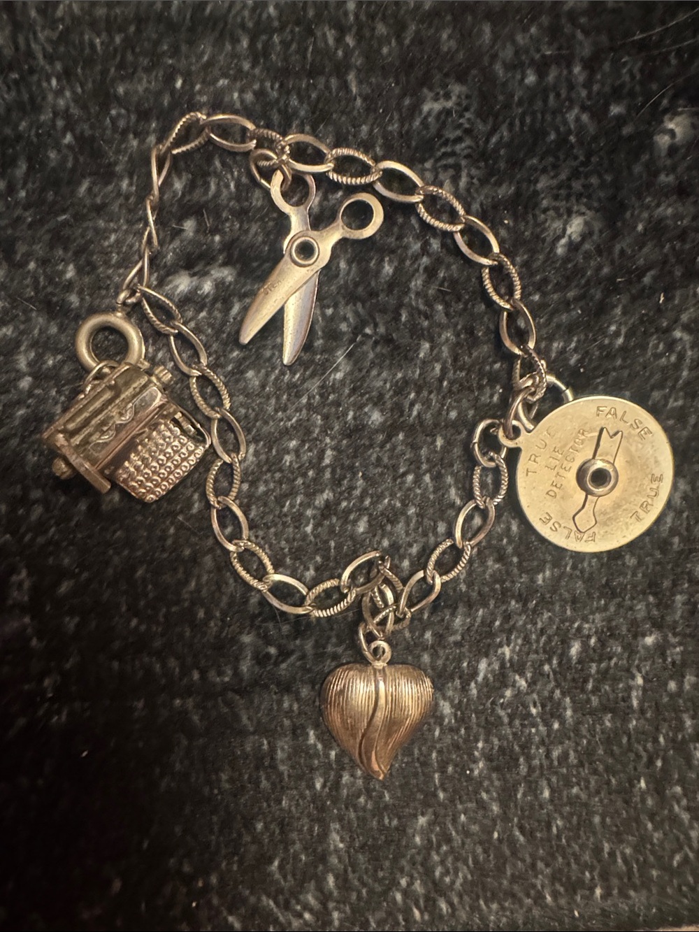 Gold-Tone Heart & Charm Bracelet with Scissors, Typewriter & Tag